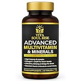 Vita Soul Rise Multivitamin Tablets for Women & Men - Cardio & Brain Support with CoQ10, Omega-3, B-Complex, Ginseng & Ginkgo - Advanced Multivitamin & Minerals - 60 Tablets