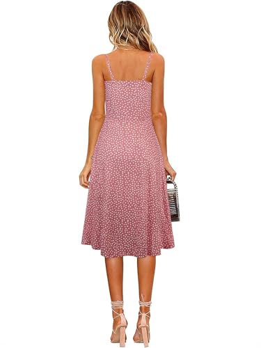 Image of Berydress Women's Casual Beach Summer Dresses 2026 Solid Cotton Flattering A-Line Spaghetti Strap Button Down Midi Sundress