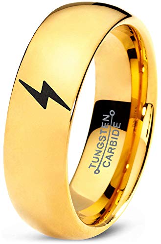 Zealot Jewelry Tungsten Flash Thunder Lightning Bolt Band Ring 7mm Men Women Comfort Fit 18k Yellow Gold Dome Polished Size 15