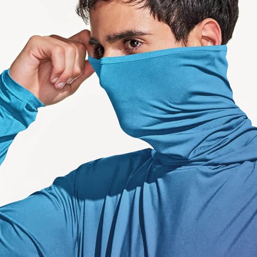 Mens Sun Shirt with Hood and Mask UPF 50+ Long Sleeve UV Protection Hiking Outdoor Running Hoodies Rash Guard Fishing4