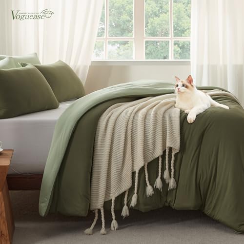 Image of Full Size Comforter Set, Comforters Full Size Luxury Ultra-Soft Jersey Knit Bedding Set, Olive /Sage Green Lightweight Down Alternative Bed Comforter for All Season, 3 Piece Bedding Set