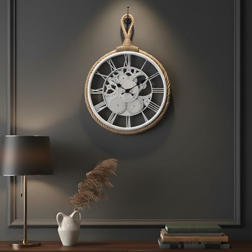 Image of Amazon Basics Plastic Wall Clock with Rope for Hanging, Skeleton Dial Design, Lightweight & Durable, 32 cm Diameter x 4.5 cm Width, Ideal for Indoor Decor - White