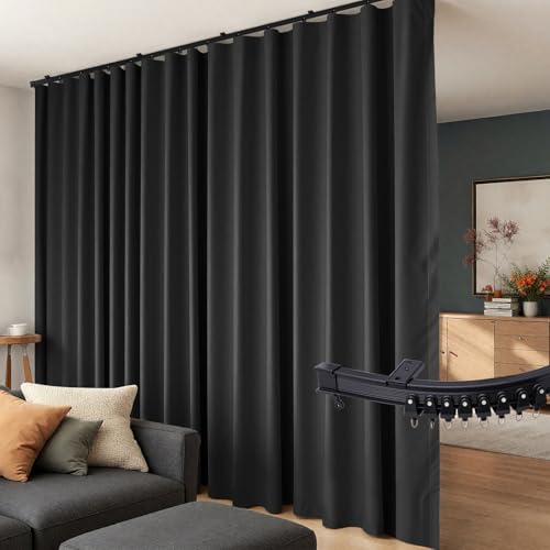 Room Divider Curtains Flexible Ceiling Tracks Set Curtain Track Ceiling Mount Blackout Curtain for Living Room Bedroom Ceiling Curtain Rod Privacy Dividers Panels W150 x H120 Black Drape & Black Rail