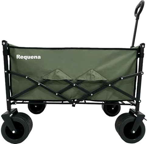 Requena Folding Wagon with Wide Wheels – Portable Trolley for Camping, Beach, Garden, Picnic, Fishing & Shopping – Adjustable Handle, 330lb Heavy-Duty Foldable Cart on Wheels, C-2402 Green