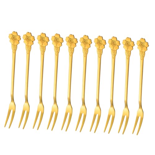 TOPPERFUN 10piezas Unidades Tenedores Aperitivo De Acero Inoxidable Para Pasteles y Frutas Pequeño Con Diseño De Dos Puntas Resistentes y Fáciles De Limpiar Para Hogares Restaurantes y Fiest