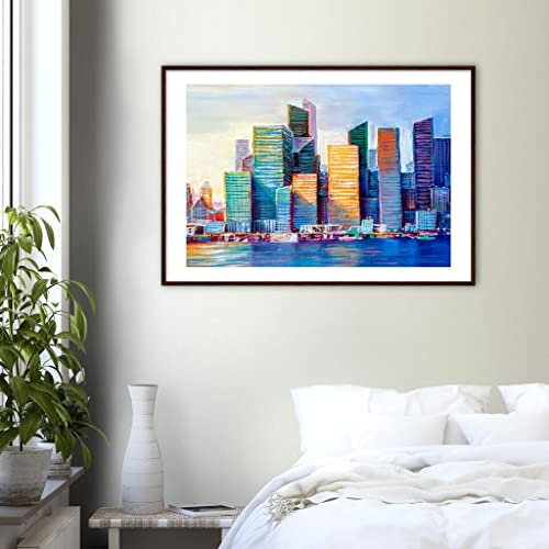 Mer de New York art mural pour transformer un mur vide grand tableau cadre bois foncé