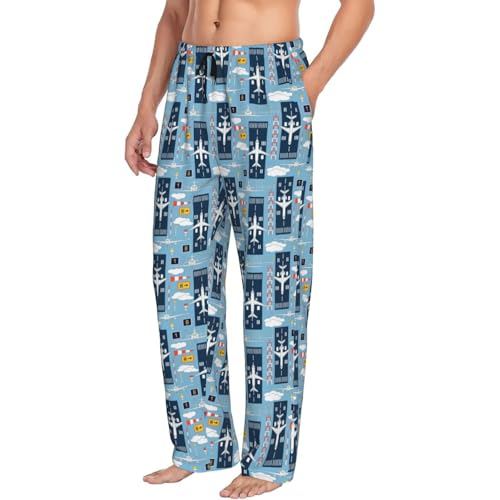 Novastar Mens Pajama Pants Bottoms with Pockets- Airplanes and Aviation Signs Soft Men Pj Pants, Comfy Men Lounge Pants