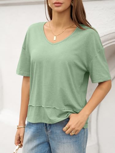 Image of UNCLECAT Womens V Neck T Shirts Summer Trendy Loose Fit Casual Tops Tees