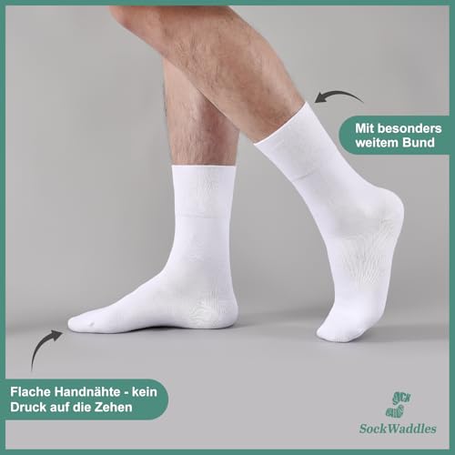 SockWaddles SockWaddles 6 Paar Diabetikersocken ohne Gummibund & ohne Naht 97% Baumwolle, Diabetiker Socken mit Komfortbund Hautfreundlich & Atmungsaktiv baumwollsocken für Damen Herren Weiß 43-46 - Produktansicht 3 | TV | Video | Foto