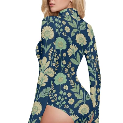 Cuello alto falso en el body de manga larga para mujer GuoChe estilo botánico sugerente 3