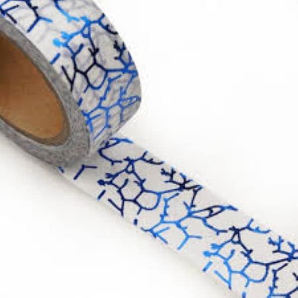 Gold Foil Washi Masking Tapes, Reds,Silver, Copper Decorative Foil Tape, Lots of Designs (Blue)