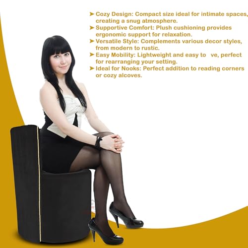 Image of Luxury Velvet Ottoman Chair Pouffe Stool-Modern Round Soft-Padded Chair for Dining Room, Living Room /Cafeteria Seating /Bedroom and Dressing Area /Ottoman with Backrest (Black)