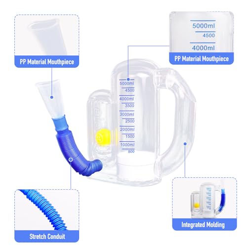 Incentive Spirometer Adult,Breathing Exercise Device for Lungs,Deep Breathing Trainer for Children and Adult,5000ml Volume Measurement with Flow Rate Indicator. - Image 5