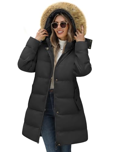 Yuson Girl Manteau Femme Hiver Chaud Veste à Capuche Long Polaire Chic Doudoune Parka Manche Longue Elegant Blouson Avec Fourrure Capuche Épais Rembourré Manteaux...