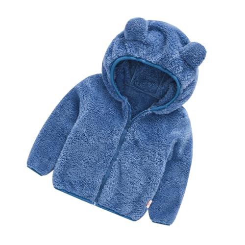 LIFKOME Fur Hooded Coat Winter Warm Jacket for Boys Girls Thicken Fleece Outerwear Fashion Long Hood 90cm Height Adorable Design Blue