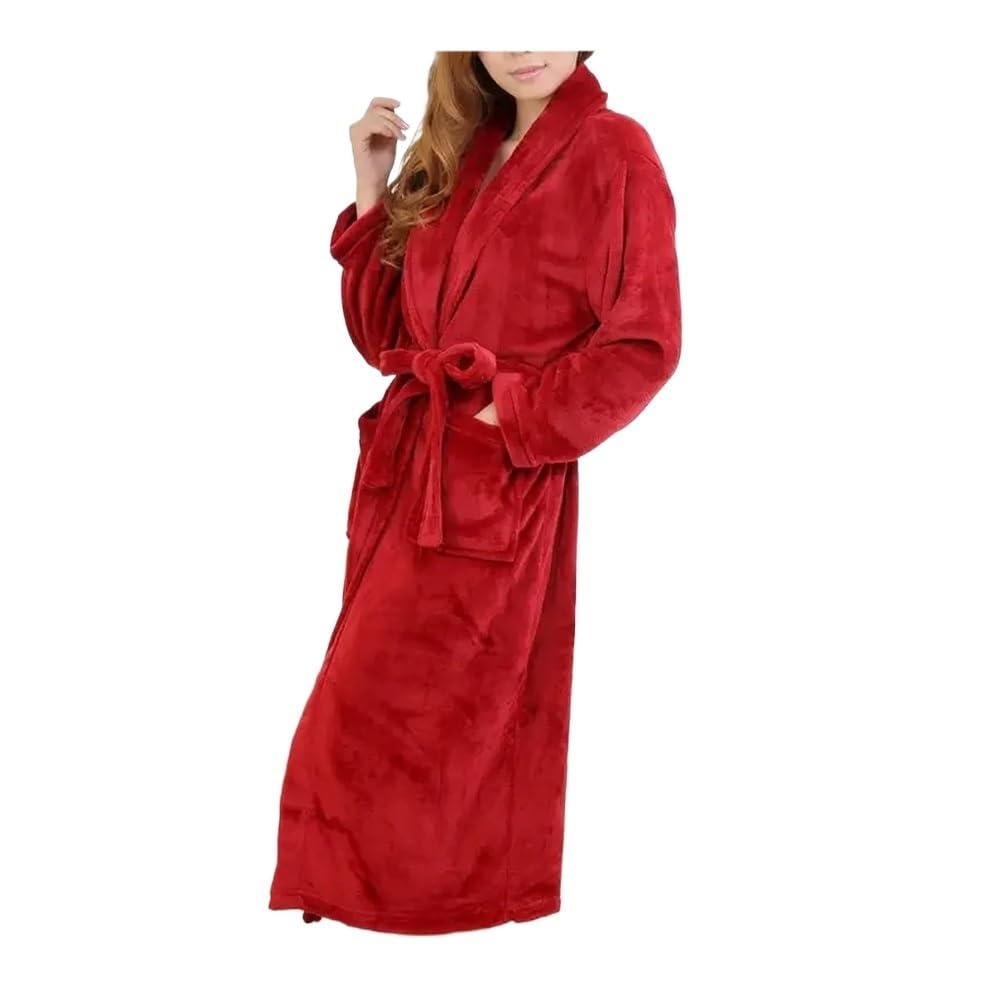 Bata larga de forro polar para mañanas relajadas de invierno y ropa de dormir informal 7