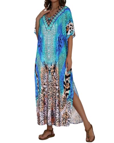 Image of Kaftan Dresses for Women V Neck Caftan Batwing Sleeve Swimsuit Cover Up