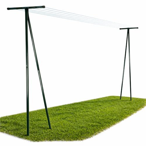 FACILITYS Lot de 2 Poteaux d'Étendage Extérieur en Acier Laqué - Support Corde à Linge Jardin - Séchoir à Linge Extérieur Robuste et Durable