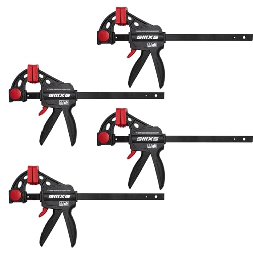 SIIIXS Einhandzwingen Set 4 Stück Schraubzwingen Spanner, Spannweite 152mm, Dehnbereich 340mm, Spannkraft 80Kg, mit GS Zertifikat