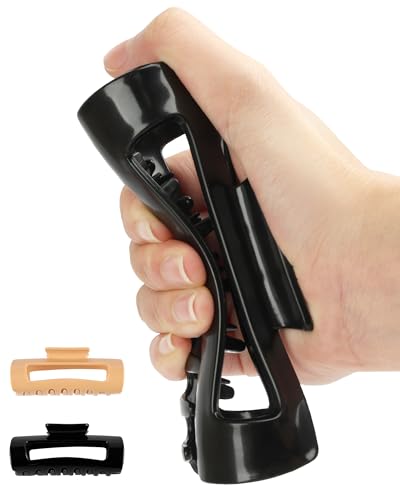 lulir Pinzas Pelo Mujer 2 Piezas, 13 cm Pinzas Pelo Grande, Hair Clips Antideslizante para Cabello Grueso o Largo, Pinza Pelos Fuerte Sujeción, Suave para Uso Diario/Oficina/Moda/Fiestas –Café y Negro