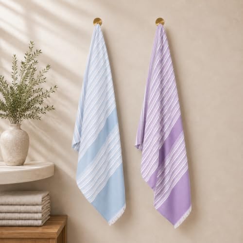 Image of 100% Bamboo Towels for Bath, Ultra Soft Skin-Friendly Travel Towel, Lightweight Quick Dry Bamboo Bath Towel Large Size for Men & Women, Highly Absorbent &Anti-Odour Towels Violet & Blue 2-Pack