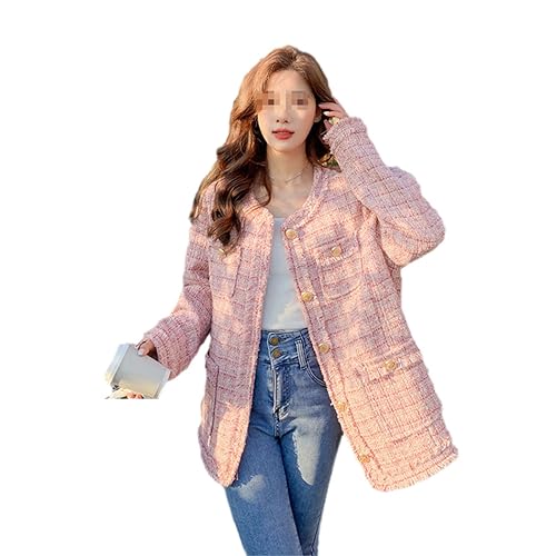 YTR6TW Women's Spring Autumn Long Tweed Suit Coat Female Casual Blazers Jacket