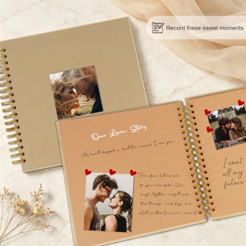 Álbum de recortes DIY Artmag de 10 x 10 pulgadas con tapa dura y ventanilla, papel kraft en blanco, 40 hojas (80 páginas), para libro de visitas, boda familiar y aniversario (marrón) miniatura 6