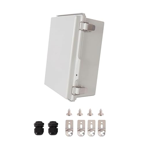 Vangoshell Waterproof Junction Box IP67, ABS Plastic Electrical Enclosure with Hinged Grey Cover, Mounting Plate, Wall Brackets & 2 Cable Glands 300x200x130mm (11.81"x7.87"x5.12") – Outdoor/Indoor Use