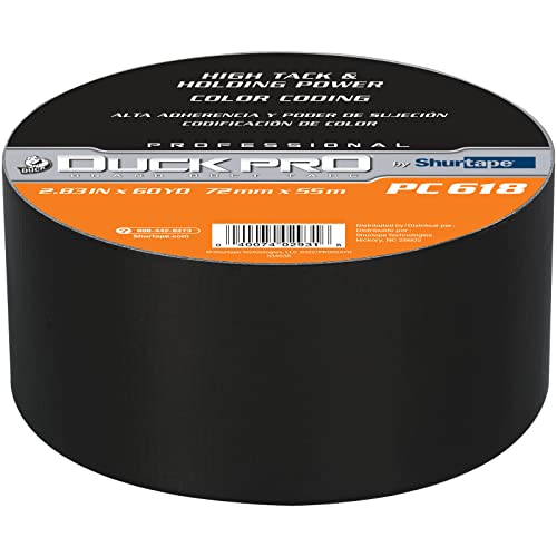 Image of Duck Pro by Shurtape Professional Grade, Industrial Colored Cloth Duct Tape for Industrial Color-Coding, HVAC and Automotive, 72mm x 60yd, 10.0 mil, Black, 1 Roll (105479)