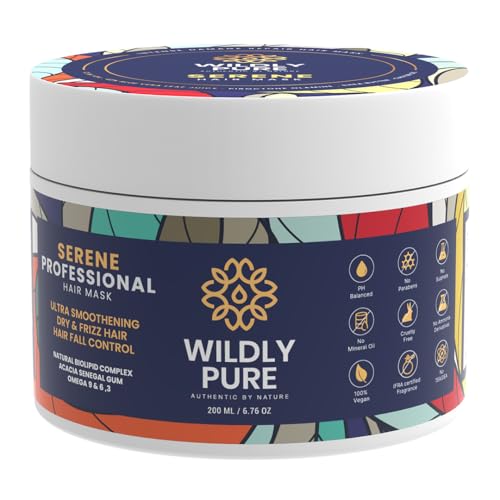 Image of Wildly Pure Professional Hair Mask for Dry, Frizzy & Damaged Hair | 7 Days Spa Smoothening | Natural Biolipid Complex &12 Oils | Strengthening & Repair | Men & Women | 200ML (Serene)