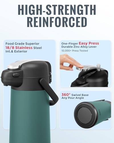 Image of GiNT 3L Airpot Coffee Dispenser with Pump, Insulated Coffee Carafe for Hot Liquids, Stainless Steel Vacuum Insulated Pump Dispenser for Hot /Cold Beverages, Home Office Commercial Outdoor Use(101oz)