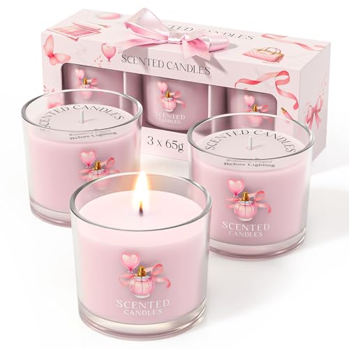 Image of CHILLFLAME Pink Candles, Scented Candle Gift Set for Stress Relief, 3 Votive Candles for Women and Men, Birthday Candle Gifts for Women, Candles Gifts for Women (Pink, 7 oz)
