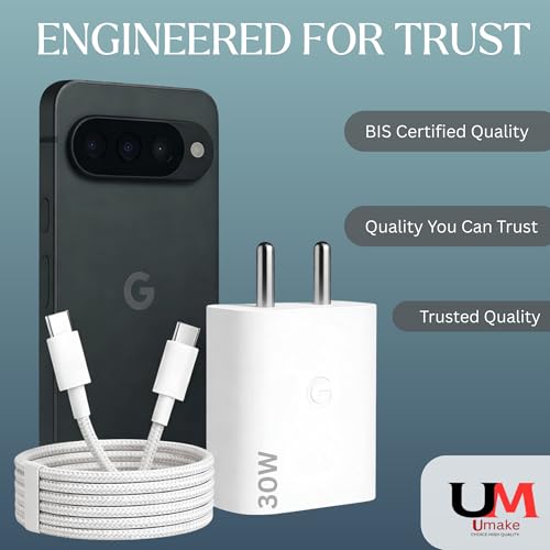 Image of Umake 30W USB-C PD Fast Charger with Type-C to C Cable, PD 3.0 PPS Super Fast Charging Adapter, BIS Certified, Compatible with Google Pixel 9 /9 Pro /9 Pro XL /8 /8 Pro /8a /7 /7 Pro /7a /6 /6 Pro /6a - White