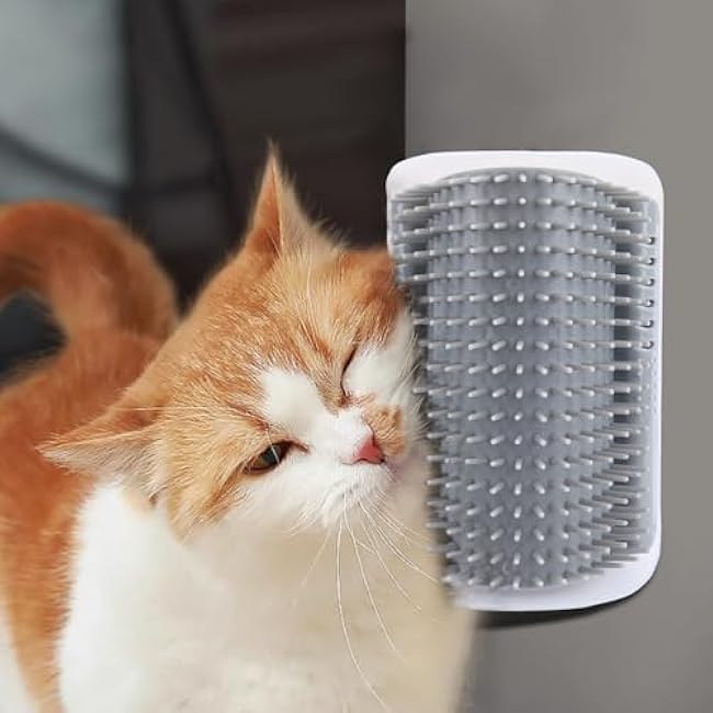 2Packs Cat Self Groomer, Wall Corner Scratcher With Catnip, Soft Brushes, Self Grooming Brush Wall Corner Massager Combs for Long Short Fur Kitten Indoor Cats (Grey)-h3VGy2wD