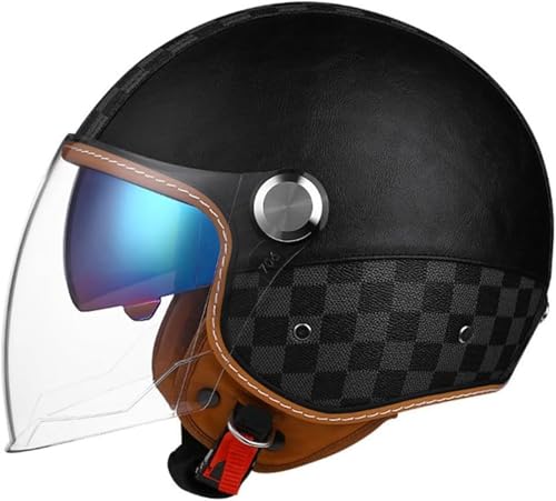 GKCEGHKS Demi-Casque Moto Rétro Adultes Style Allemand Casque Casque Demi-Jet pour Moto Demi-Casque Universel pour Moto Casque de Moto Noir Mat ECE Homologué...