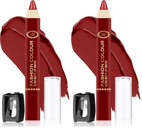 Image of FASHION COLOUR Ultra Matte Lip Crayons With Free Sharpener | Smudge Proof And Waterproof | For Hydration And Moisturization | Long Lasting Lipwear with Matte Finish, Cruelty-free and Paraben-free - 2.5 gm(Strawbrerry Flip)