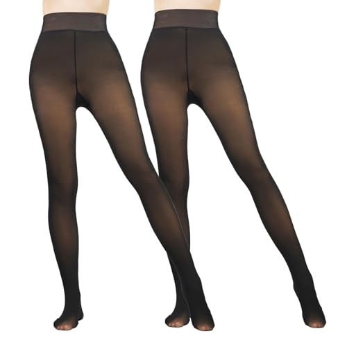 Image of Caprilite Women Fleece Lined Tights-Fake Translucent Leggings High Waist Pantyhose Sheer Thick Warm Tights For Women