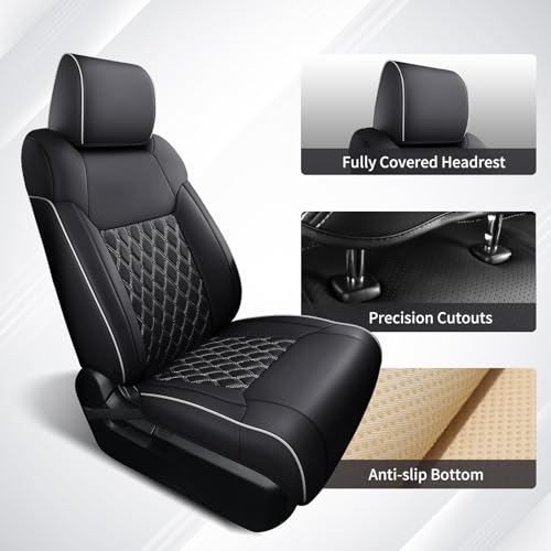 Image of Huidasource Tacoma Seat Covers Full Set, Nappa Leather Pickup Seat Cushion Cover Fit for Toyota Tacoma 2024-2026 Double&Crew Cab SR SR5 Limited TRD Sport /Off Road Trailhunter (Full Set /Black&White)
