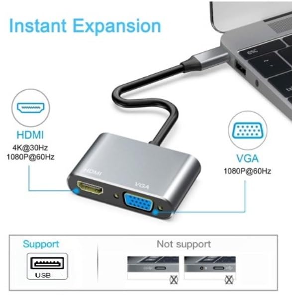 Image of USB 2.0 to HDMI VGA Adapter I USB to VGA HDMI Adapter for 2 Monitors, 1920 * 1080P@60HZ Full HD Display Video Converter Comaptible with Windows 7 /8 /10 and Mac OS Systems