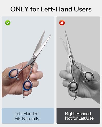 Image of Hair Cutting Scissors, ULG Professional Hair Scissors 6.5 inch Left-Handed Razor Edge Barber Shears for Salon and Home Hair Cutting Made of Japanese Stainless Steel, Hand Sharpened Blue