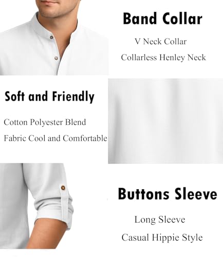 Image of Zombom Men's Cotton Blend Kurta Shirt with Full Sleeves Mandarin Collar Neck Solid Pattern for Men Regular Fit Ethnic Wear Casual Festive Top Modern Style | Cotton Shirt for Mens