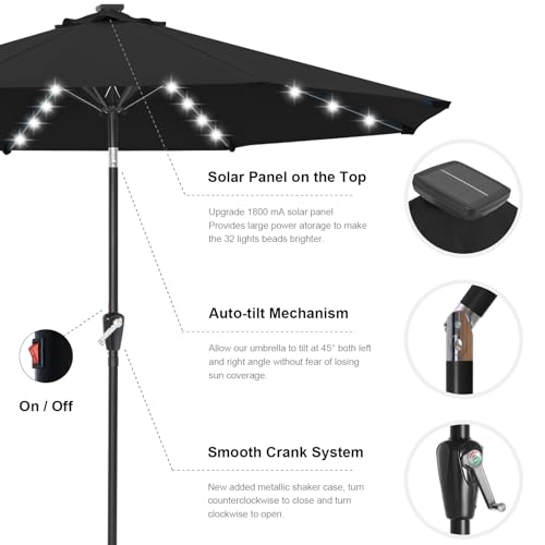 Image of ABCCANOPY 10FT Durable Solar Led Patio Umbrellas with 32LED Lights (Jet Black)
