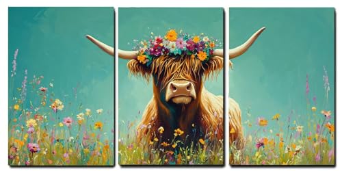 Tableaux bovins des highlands 55x80cm lot de 3 toiles sur cadre bois