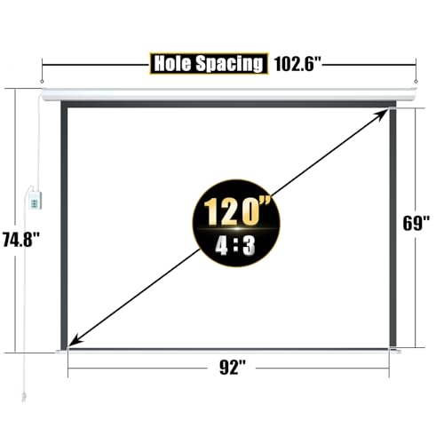 Image of Aoxun Motorized Projector Screen Pull Down with Remote Control 120 inch Electric 4:3 Projection Screen,Video Projection Screens-White