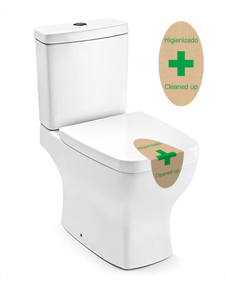 Precinto de garantía WC | 1000 unidades. Adhesivo removible. Material: papel couché, papel recubierto. Medidas: 64X120 mm. Mensaje color verde, en español y en inglés | Garantía de higiéne y limpieza.