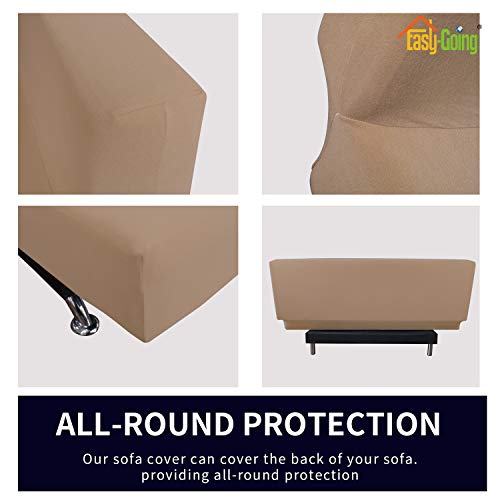 Easy-Going Fleece Stretch Sofa Slipcover Spandex Anti-Slip Soft Couch Sofa Cover, Armless Washable Furniture Protector with Elastic Bottom for Kids, Pets(Futon, Camel) - Image 4