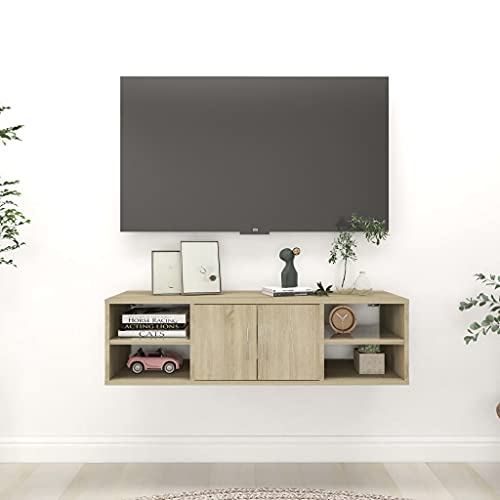 YuuSsea Estantería de pared de roble Sonoma, 102 x 30 x 29 cm, madera con 6 compartimentos, estantería moderna para dormitorio, baño
