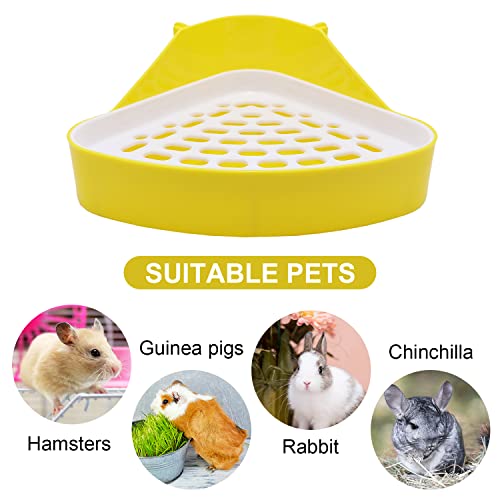 Image of Litewoo Rabbit Litter Box Toilet Bunny Corner Potty for Guinea Pigs, Yellow | Sturdy plastic, 9.45 inchx7.09 inchx4.33 inch pan, scalloped splash guard, mesh drop-through design, easy rinse-clean, for small animal