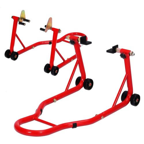 GarveeTech Motorcycle Stand Lift - 900Lbs Front & Rear Combo Universal Motorcycle Stands,Compatible With Sport Bike Most Y aMaha H onda K awasaki S uzuki B M W Motorcycles,Red