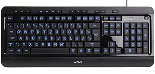 Azio Vision Große Schrift Tastatur - USB-Computertastatur mit 3 austauschbaren Hintergrundbeleuchtungsfarben im Deutschen Layout (KB505U-DE) Cover